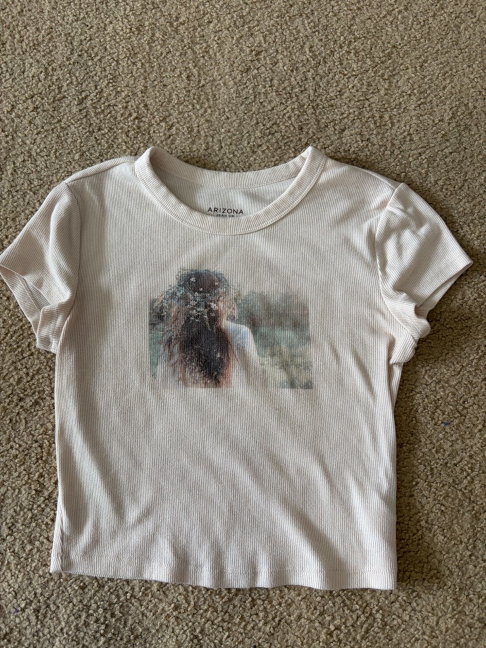 Arizona Jean Company Cream Graphic Crop Top with Floral Back Print
